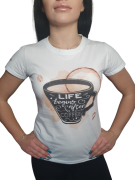 Koszulka bawełniana "Life begins after coffee" biała